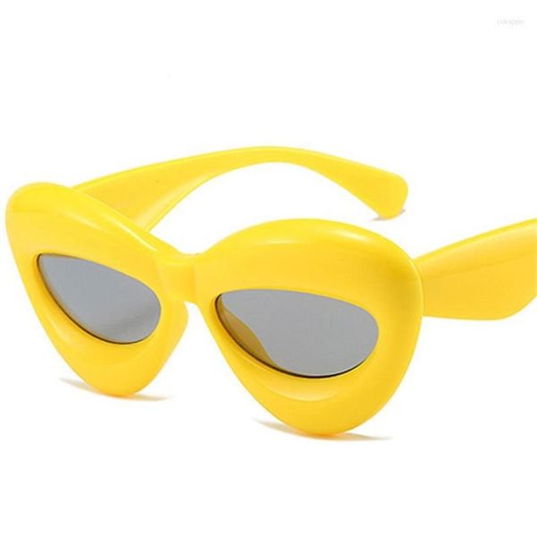 Lunettes de soleil rétro œil de chat couleur bonbon pour femmes, marque de mode de styliste, lentilles ovales UV400 pour hommes jaune rose, lunettes de soleil 202C