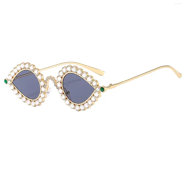 Gafas de sol Retro Diamond Cat Eye para mujeres Vintage Fashion Party Oval Metal Rhinestone Marco Gafas de lujo