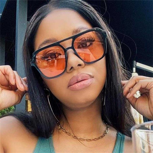 Gafas de sol Retro Doble Puente Gafas de sol cuadradas Mujeres 2022 Tendencias Vintage Diseñador de marca Naranja Gafas de sol Lindas gafas femeninas UV400 G230225