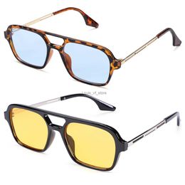 Lunettes de soleil Rétro Double ponts femmes lunettes de soleil pilote mode rose dégradé lunettes tendance creux léopard bleu lunettes de soleil hommes nuances H24223