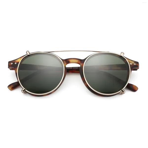 Gafas de sol Retro con doble lente abatible hacia arriba, Clip en estilo Steampunk para hombres y mujeres, gafas de protección contra luz azul circulares, Clips polarizados