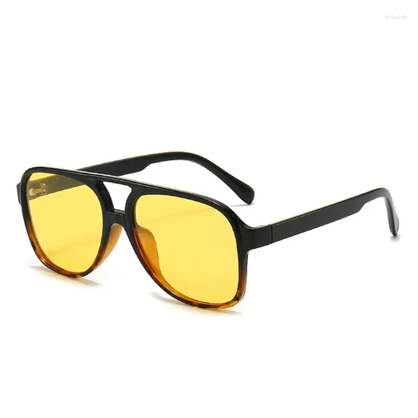 Gafas de sol Retro polarizadas de gran tamaño para mujer, gafas de sol de aviador a la moda, lentes degradados Vintage para hombre, gafas de sol negras y amarillas UV400