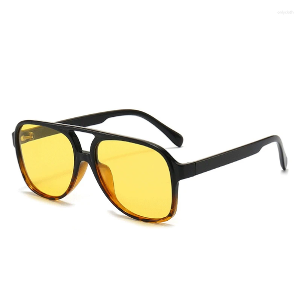 Lunettes de soleil rétro surdimensionnées polarisées pour femmes, mode pilote, verres dégradés Vintage, noir, jaune, nuances tendance, UV400