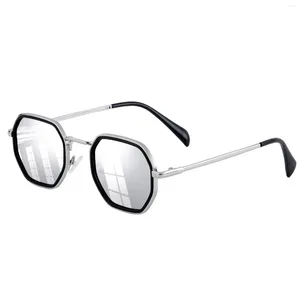 Lunettes de soleil rétro polygone pour femmes et hommes, tendance, odeur, monture métallique hexagonale