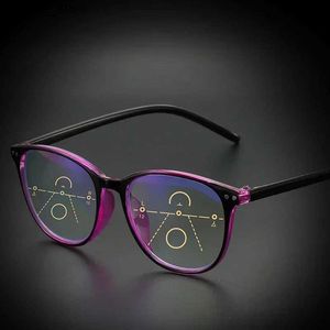 Zonnebrillen retro progressieve multifocale leesbril vrouwen groot frame anti -blauwe stralen oogbescherming Presbyopische bril +1.0 tot +4,0 y240416