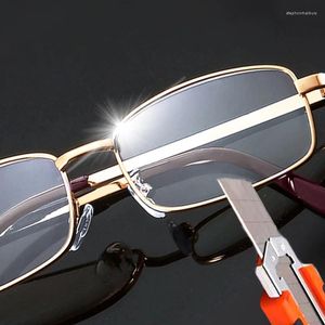 Sunglasses Retro Reading Glasses For Men Square Metal Frame Real Glass Lens Mens Presbyopic Anti-Scratch Eyeglasses 1.0 To 4.0