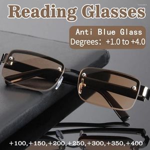 Gafas de sol Gafas de lectura retro para hombres Cristal de imitación Medio marco Presbicia Dioptría 1.0 a 4.0 Anteojos