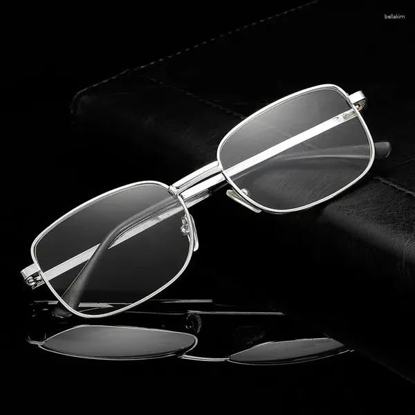 Gafas de sol Gafas de lectura retro para hombres Marco de metal cuadrado Lente de vidrio real Hombres Presbicia Gafas antiarañazos 0 a 4.0 Gafas