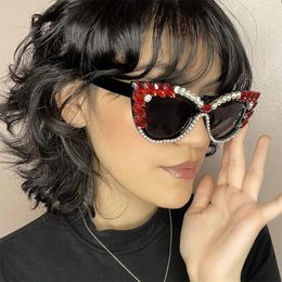 Gafas de sol Retro con diamantes de imitación para mujer, gafas de sol con diamantes de ojo de gato, gafas de sol negras para mujer, gafas de sol de playa Uv400, gafas de fiesta de cristal Ins