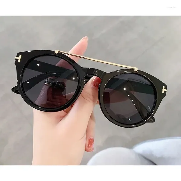 Gafas de sol Retro redondas para mujer, gafas de sol con diseño de doble haz, gafas de sol para mujer, gafas de sol antideslumbrantes Vintage para conducir para mujer UV400