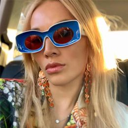 Zonnebril Retro Unieke Vierkante Mannen En Vrouwen Ontwerper Persoonlijkheid Grappige Rechthoekige Kleur Bril Mode Vintage Zonnebril