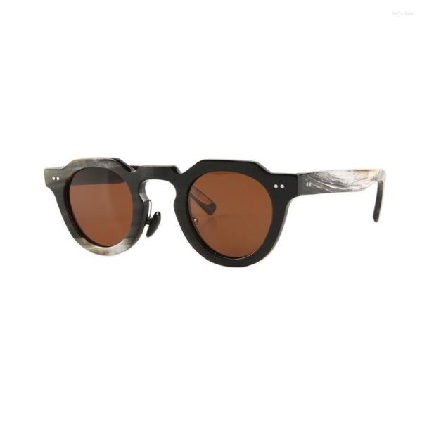 Lunettes de soleil rétro Vintage classique Style français Rivets faits à la main Unique incurvé clé nez rond corne naturelle lunettes lunettes cadre