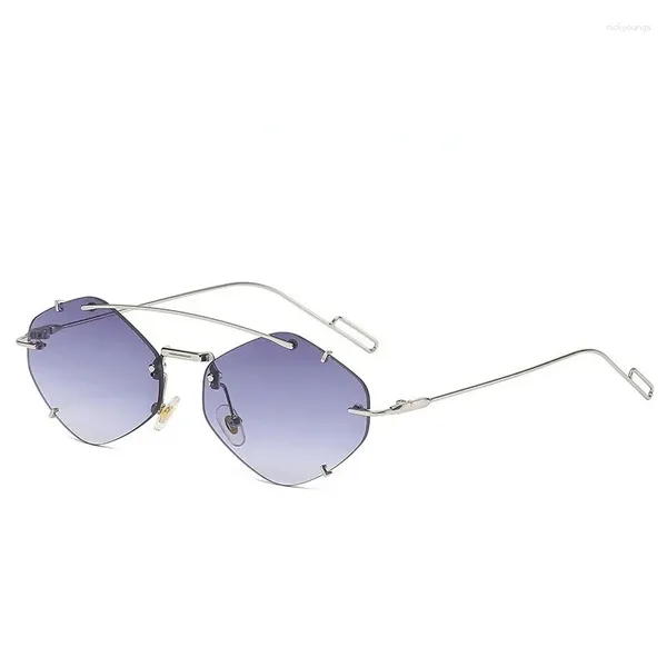 Gafas de sol Retro para mujer, gafas de sol sin montura de diseñador de marca, gafas de sol a la moda, lentes de corte irregulares, gafas sin marco para mujer