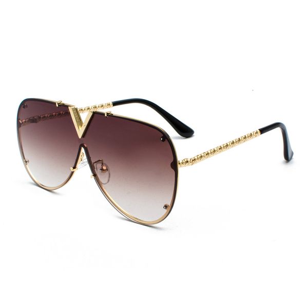 Gafas de sol Retro Diseñador de mujer V Gafas de sol Lente de metal de una pieza Sombras de mujer para viajar