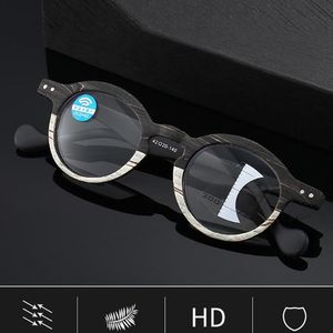 Lunettes de soleil rétro grain de bois progressif multi-focus lunettes de lecture hommes femmes anti-lumière bleue loin et près 1 0 1 5 2 0 à 4 0Sungl231G