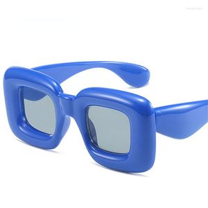 Gafas de sol Retro Y2K cuadradas de Color caramelo para mujer, gafas de sol UV400 de diseñador de marca a la moda para hombre, gafas de sol únicas rojas y amarillas