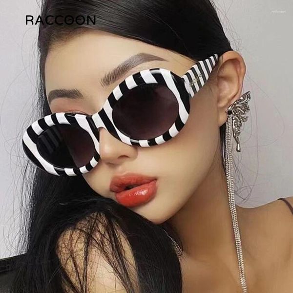 Lunettes de soleil Retro Zebra Stripe Imprimé ovale Femmes Classic Round Sun Sunes Men 2024 Vintage Luxury Fashion Decorative Eyewear