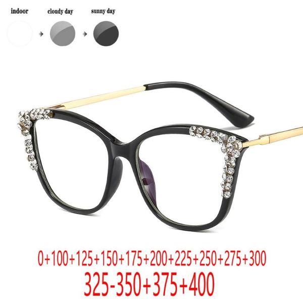 Lunettes de soleil Rhingestone Cat progressif transition multifocale Points de lecture pochromiques Points de lecture pour lecteur à proximité FML 253K