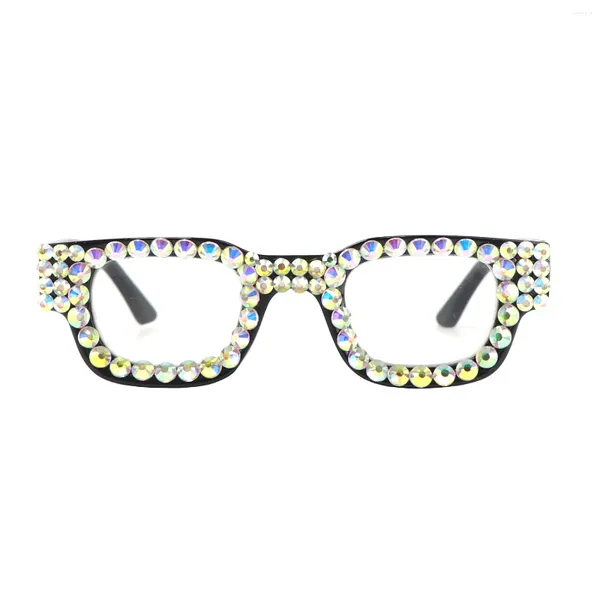 Lunettes de soleil strass lunettes de lecture carrées pour femmes Bling Rectangle rétro cadre épais