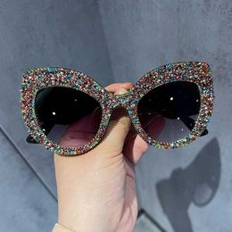 Lunettes de soleil strass lunettes de soleil femmes oeil de chat lunettes de soleil dames Vintage nuances surdimensionnées pour Zonnebril Dames Oculos De Sol Feminino G230223