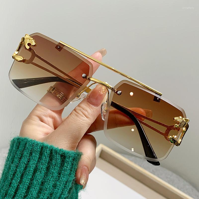 Óculos de sol Rimless For Men Women Mulheres Vintage Oversized Ligho Pilot Shades Pilotes Eyewear Design UV400 Sun Glasses