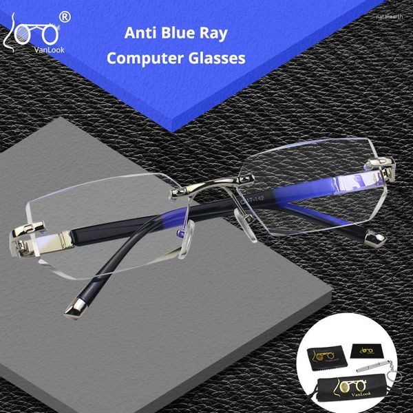 Gafas de sol Diamantes sin montura Corte Hombres Anti Blue Ray Gafas de computadora Mujeres Gafas de protección de pantalla UV transparentes Espectáculo sin marco