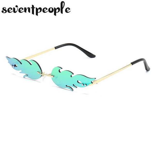 Lunettes de soleil sans monture flamme lunettes de soleil femmes hommes mode chauve-souris lunettes de soleil pour filles à la mode larmes lunettes de soleil aile nuances lunettes feu lunettesL2402