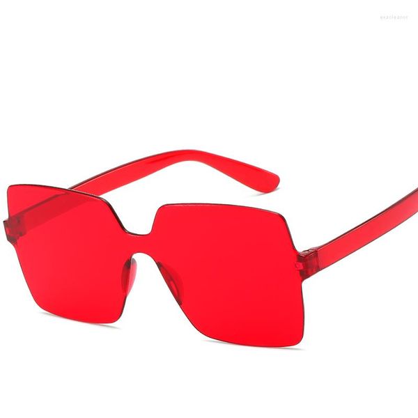 Lunettes de soleil sans bord pour les femmes verres transparents hommes hommes femmes lunettes vintage jaune rouge brun rond de haute qualité carré