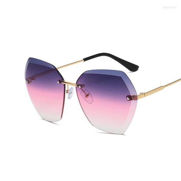 Gafas de sol sin montura para mujer Polygon Diamond Ocean Gradient Lens Beach Sun Shades Gafas Gafas sin marco