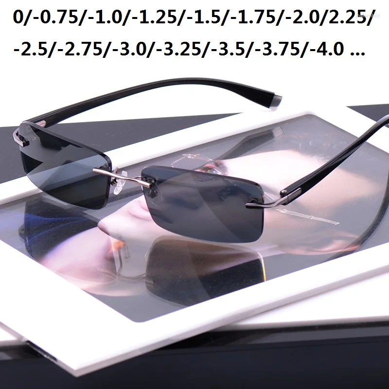 Güneş gözlükleri Rimless Myopia Erkekler Erkek için Polarize Sürüş Güneş Gözlükleri -1.0 -1.5 -1.75 -2.0 -2.5 Erkek Optik Gözlük Anti Pırıltısı