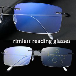 Gafas de sol sin montura, gafas de lectura bifocales pocromáticas para hombres y mujeres, gafas de sol ultraligeras cerca de lejos, antiluz azul, hipermetropía, presbicia, gafas de sol doradas