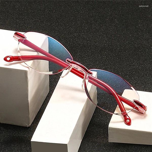 Gafas de sol Gafas de lectura sin montura 1 unids Classic Red Anti-Blue Light Presbicia Hombres Mujeres Presbicia 1.0 a 3.5