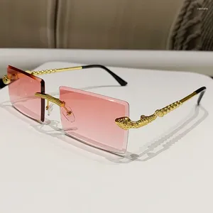 Zonnebril Randloze Rechthoek Vintage Mode Frameloze Getinte Brillen Tinten Voor Vrouwen Mannen UV400
