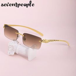 Sunglasses Rimless Rectangle Women Frameless Square Sun Glasses For Men Unique Leopard Temples Eyewear 221O