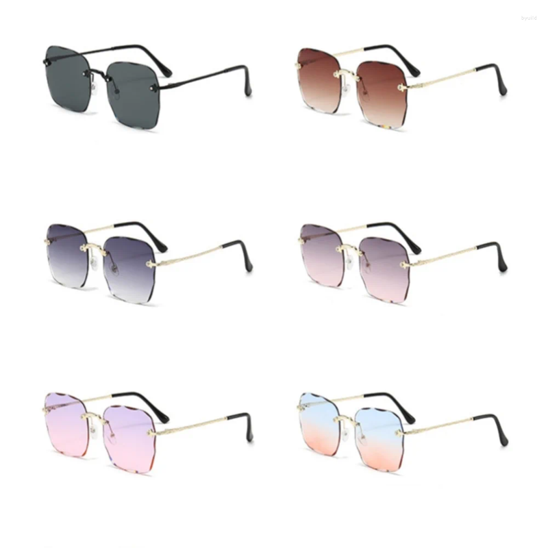 Lunettes de soleil sans monture carrées, grand cadre dégradé de couleur, lunettes de photographie de rue pour femmes, Uv400, vente en gros