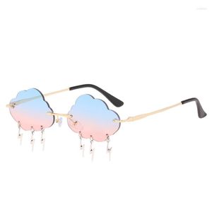 Gafas de sol sin montura Mujer Nubes de moda Mujeres Hombres Vintage Metal Borla Diseño de gota de lluvia Gafas de fiesta de baile divertidas