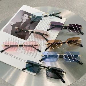 Zonnebril Randloze Dames Heren Mode Rechthoek Zonnescherm Frameloze Shades Kleine Vierkante Zonnebril Reizen Oculos