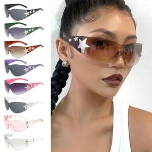 Zonnebril Randloos Y2K Trendy Futuristische UV400 Bescherming Ster Wrap Around Zonnebril Esthetische 2000S Accessoires voor dames