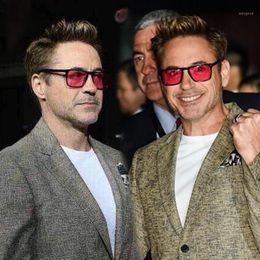 Gafas de sol Robert Downey para lentes rojas Fashion Retro Men Brand 2021 Marco de acetato con vasos de pesca1302Z