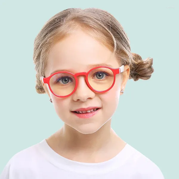 Lunettes de soleil rondes lumière bleue enfants lunettes Silicone flexible enfants cadre optique garçons filles ordinateur Transparent blocage lunettes UV400