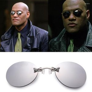 Lunettes de soleil rondes Clip-Nez sans monture Punk Clip sur femmes hommes conduite sans cadre revêtement lunettes UV400