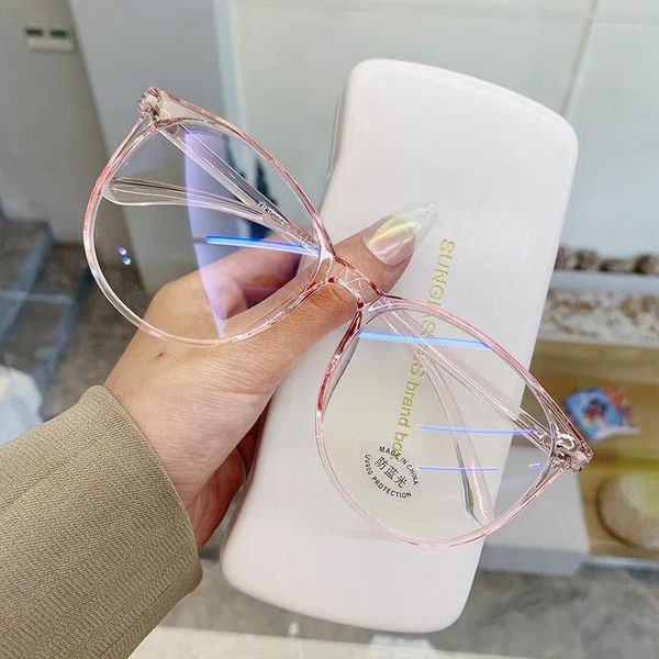 Gafas de sol gafas redondas de computadora anti azul bloqueo de luz para hombres súper marco anteojos de gafas rosas claras 2024