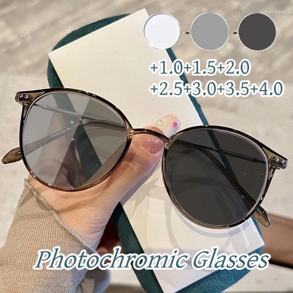 Lunettes de soleil Frame rond Pochromic Reading Lunes Men Femmes Femmes Progressives Multifocal Eyewear Ultralight Hd Lens Far Sight Eoryglass