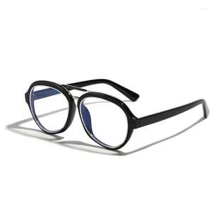 Lunettes de soleil rondes sans verres correcteurs en métal rétro lumière bleue mode grand cadre transparent tendance décoratif noir