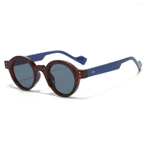 Lunettes de soleil rondes pour hommes et femmes, Punk, Double couleur, UV400, rétro, Rivets, décoration, tendance, monture à lentille transparente