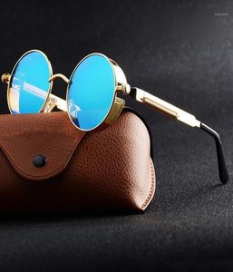 Lunettes de soleil rondes en métal Steampunk hommes femmes lunettes de mode marque Designer nuances élégant cercle rétro Vintage UV400Sunglasses9756936