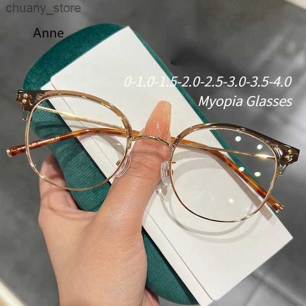 Lunettes de soleil Round Myopia Lunettes Men Femmes Clean Clear Lens Prescription Eyeglass Fashion Anti-Blue Ray Vintage Retro Diopter Eyewear 0 à -4.0 Y240416