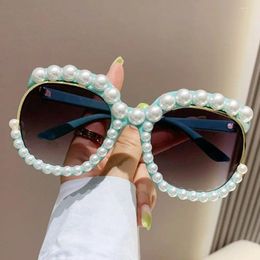 Lunettes de soleil rondes en perles pour femmes, protection UV400, lunettes de fête surdimensionnées pour la plage, les voyages et le streetwear