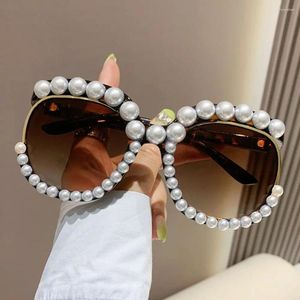 Zonnebril Ronde Parel Zonnebril Of Dames Trendy UV400 Bescherming Oversized Shades Dames Feestbril Voor Strand/Reizen/Streetwear