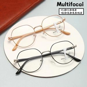 Lunettes de soleil rondes progressives multifocales lunettes de lecture femmes hommes vintage classique presbytie lunettes rétro HDmetal près de loin